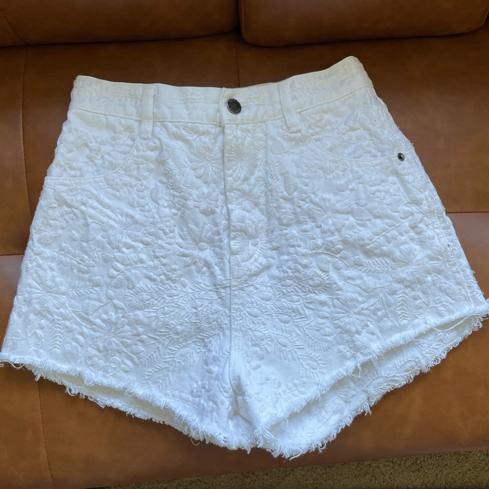 Free People White Embroidered Shorts
